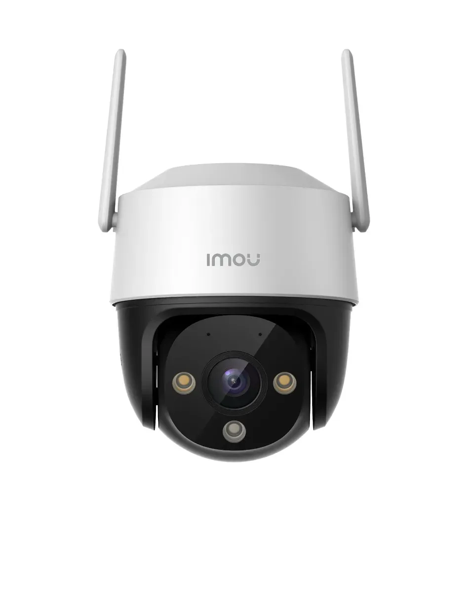 Caméra Imou Cruiser SE+ blanche et noire, tête motorisée à trois LED sous un dôme à deux antennes